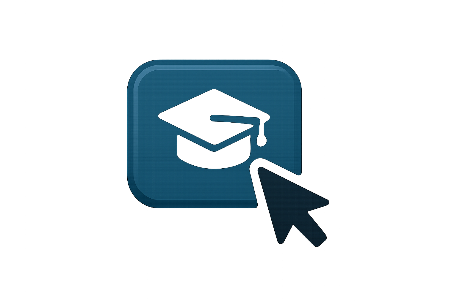 button icon with mouse icon, inside tile with course icon, no background, mandatory rgb hex color #185F7B, user should be eager to click it, modern style